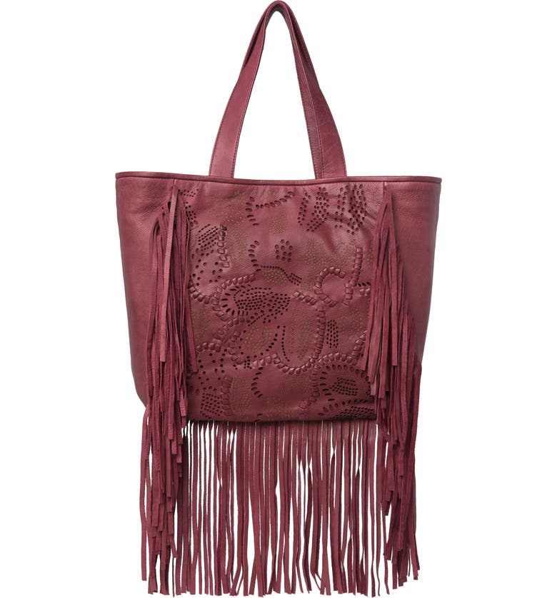 FRYE Vivian Leather Fringe Tote Bag, Main, color, OPEN RED