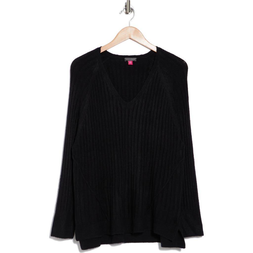 Shop Vince Camuto V-neck Rib Sweater In Black