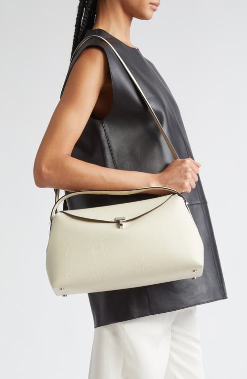 Shop Totême Toteme T-lock Curved Leather Shoulder Bag In Milk