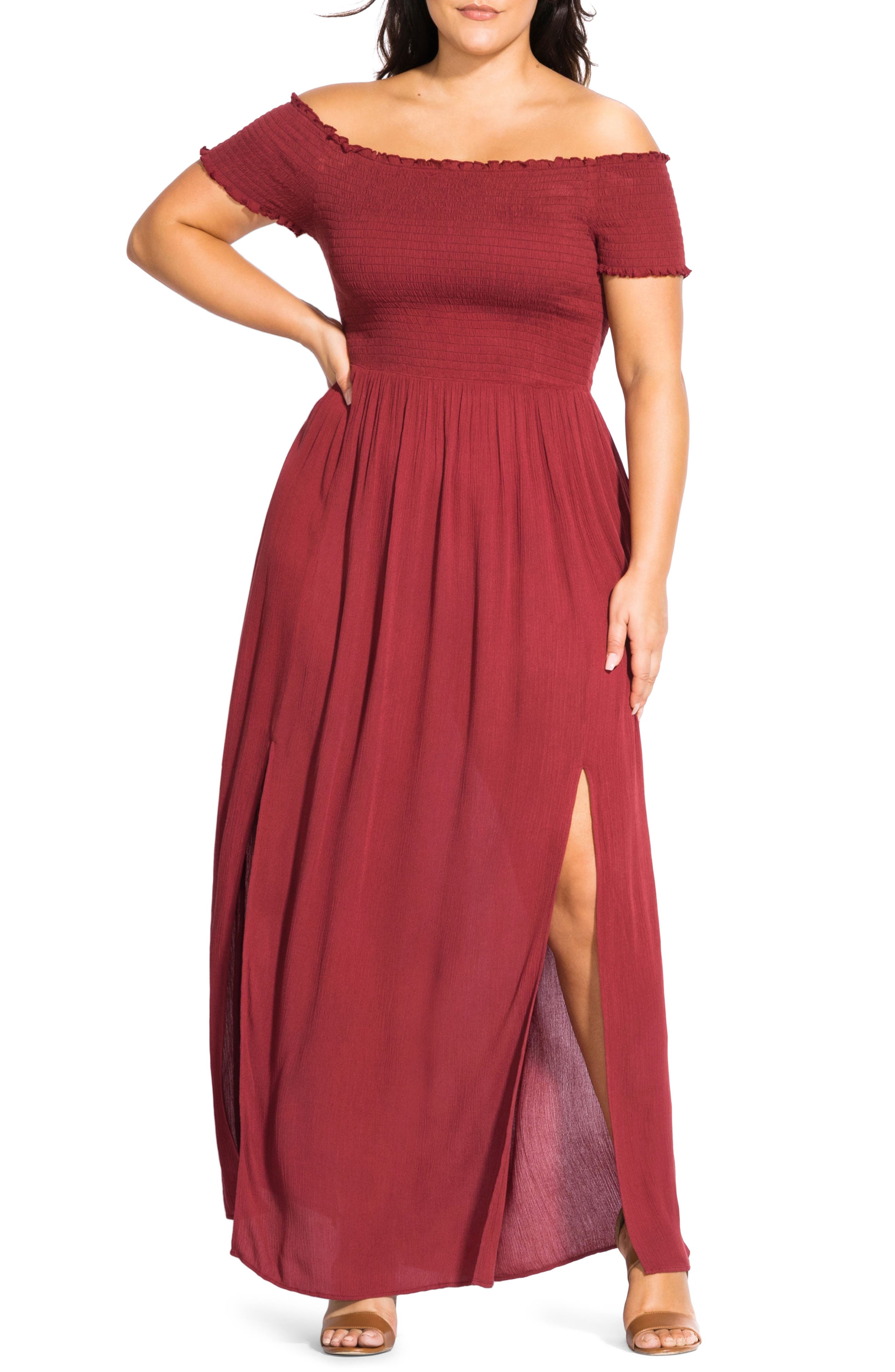 Plus Size City Chic Summer Passion Off The Shoulder Maxi Sundress, Orange