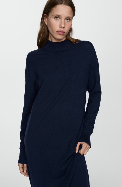 Shop Mango Mock Neck Long Sleeve Sweater Dress In Dark Navy