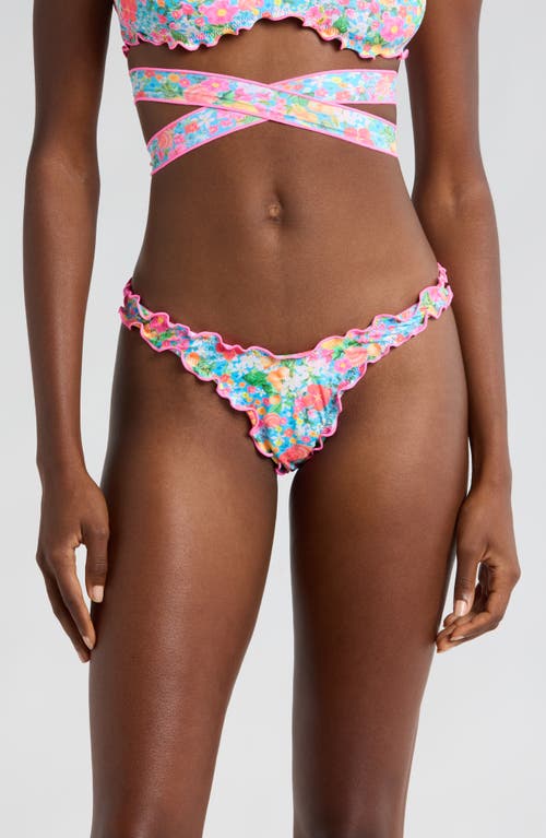 Kulani Kinis Lettuce Trim Thong Bikini Bottoms In Mermaid Garden