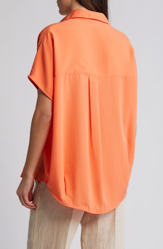 Shop French Connection Popover Crepe Top In Coral