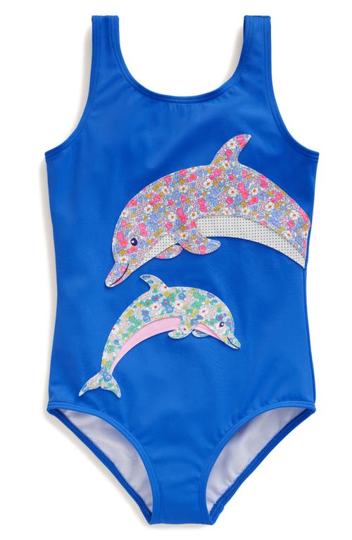 Mini Boden Kids' Fun Appliqué One-Piece Swimsuit Aqua Blue Dolphin at Nordstrom,