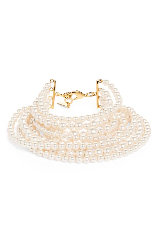 Shop Moschino Imitation Pearl Bracelet In A1103 Fantast Print Ivory