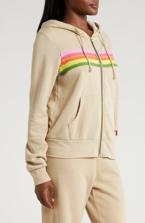 Shop Aviator Nation 5-stripe Zip Hoodie In Sand/pink Green