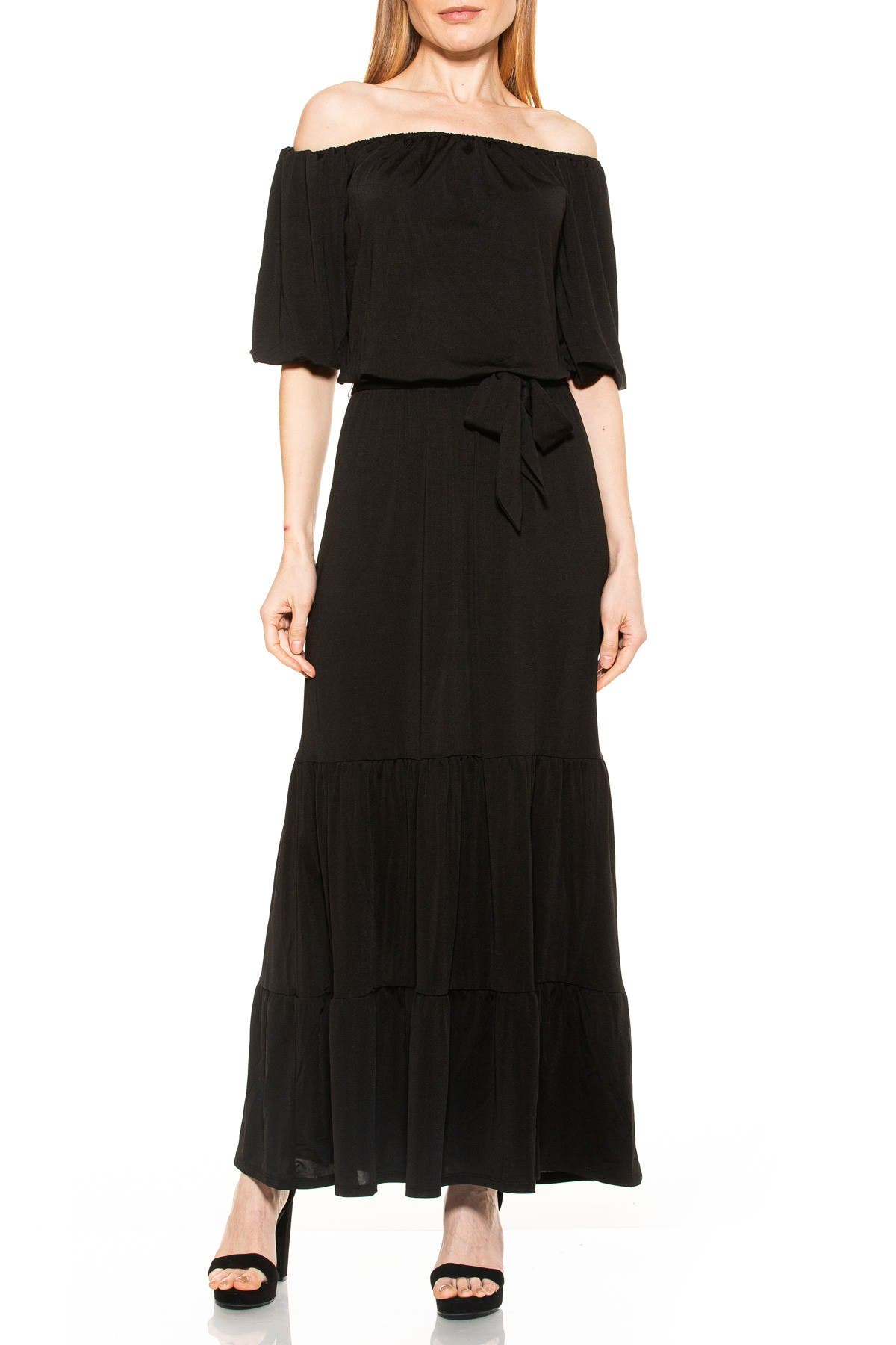 Alexia Admor Calista Off-the-shoulder Tiered Maxi Dress In Black