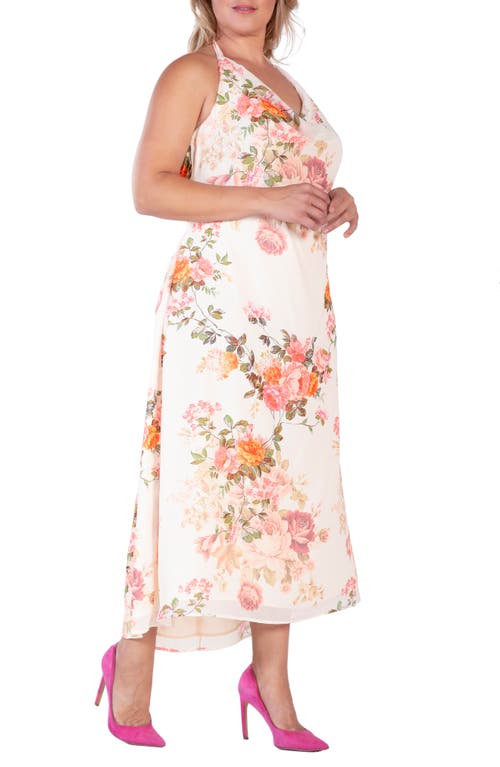 S And P Floral Halter Maxi Dress In Beige Floral