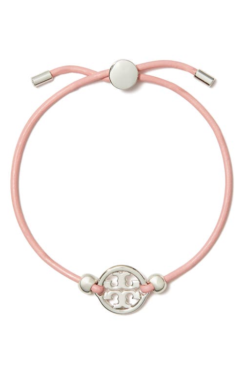 Shop Tory Burch Miller Logo Slider Bracelet In Tory Silver/pink