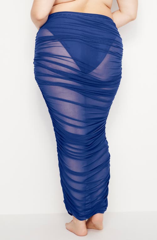 Shop Good American Ruched Mesh Cover-up Maxi Skirt In Capri Blue004