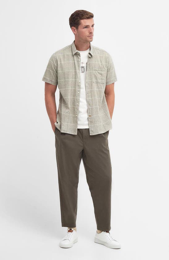Shop Barbour Swaledale Check Short Sleeve Linen & Cotton Button-up Shirt In Olive