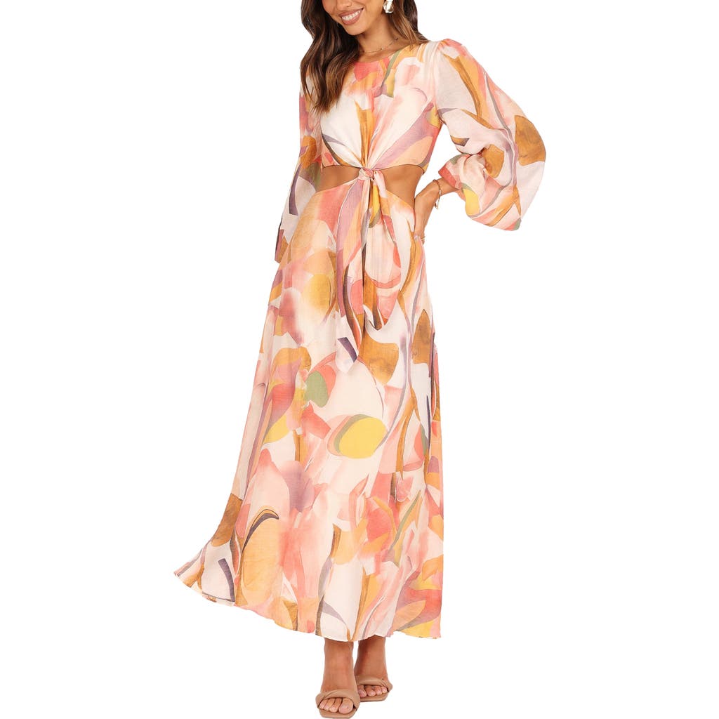Petal & Pup Laquin Cutout Long Sleeve Maxi Dress in Pink 