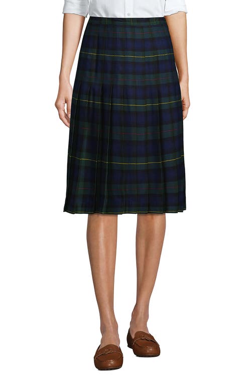 Lands' End School Uniform Plaid Pleated Skirt Below The Knee In Hunter/classic Navy Plaid
