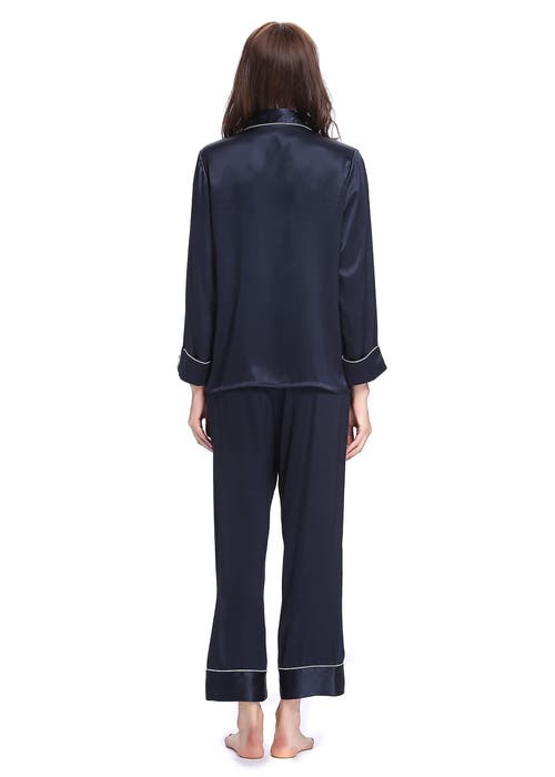 Shop Lilysilk 22 Momme Chic Trimmed Silk Pajama Set In Navy Blue