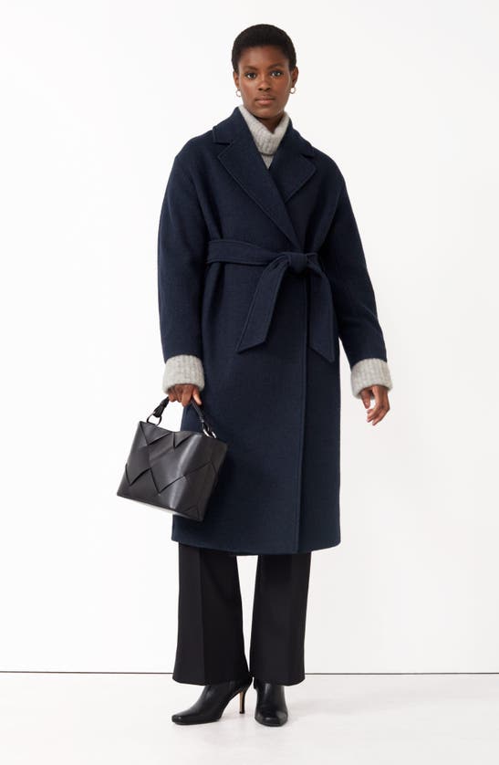 & Other Stories Belted Wool Wrap Coat In Navy