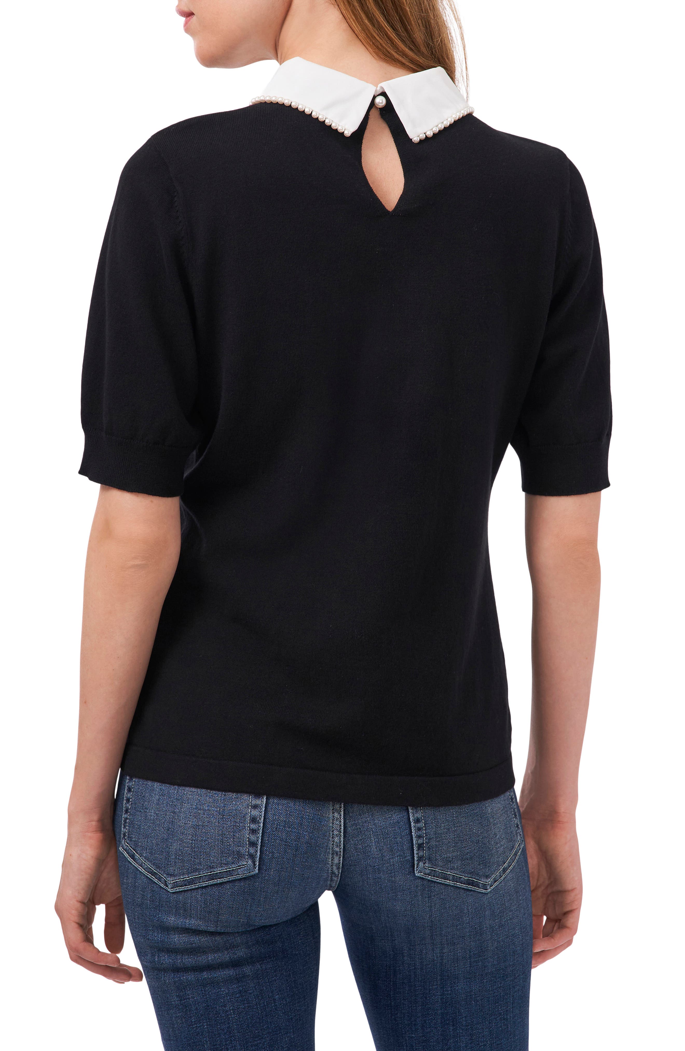 CeCe Imitation Pearl Collar Sweater 