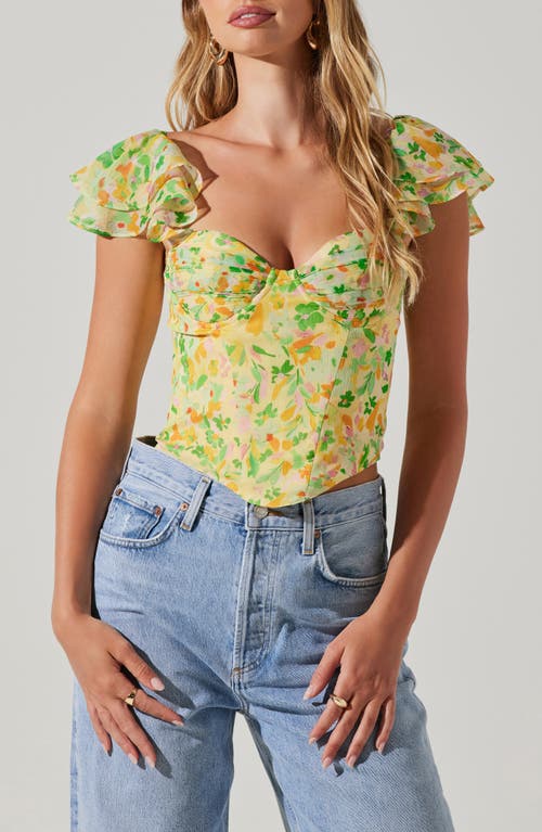 ASTR the Label Corazon Floral Corset Top in Yellow Green Multi at Nordstrom, Size Medium
