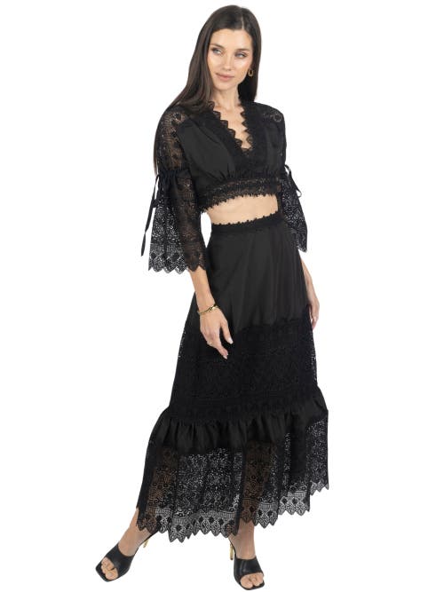 Shop Akalia Emily Guipure Lace Top & Maxi Skirt Set In Black