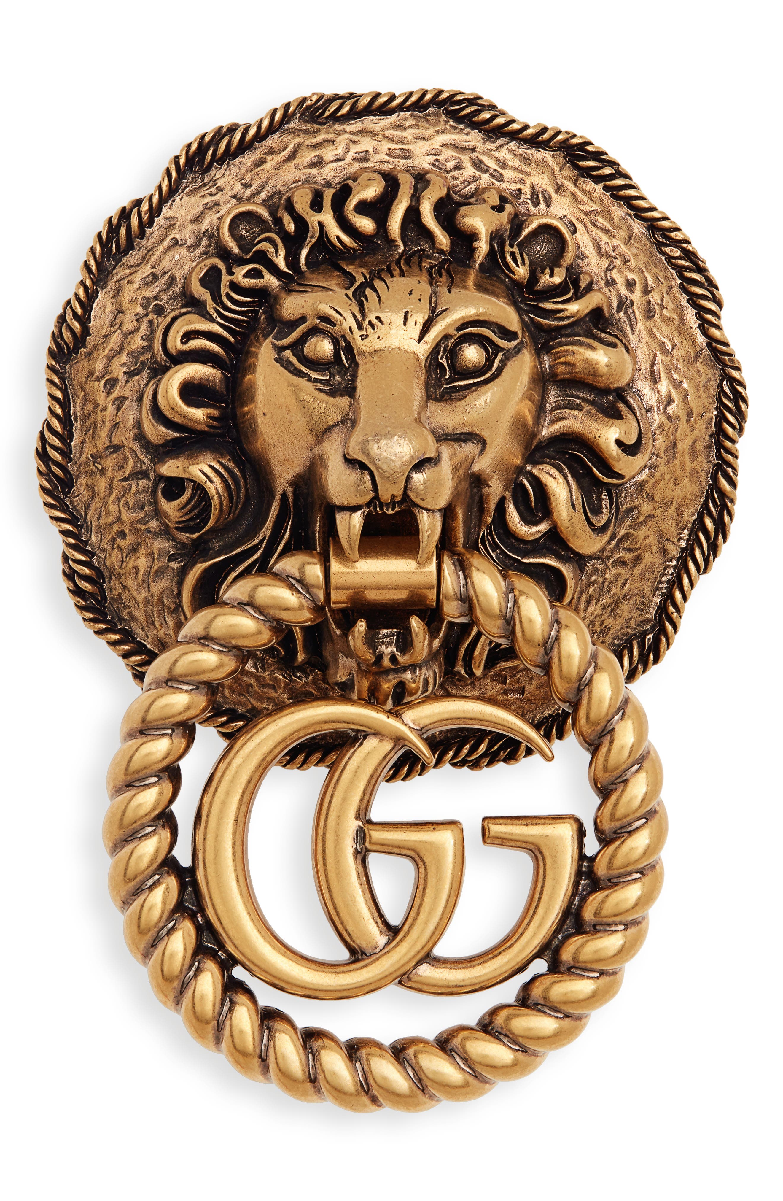 Gucci Large Lion Head Double-G Brooch 