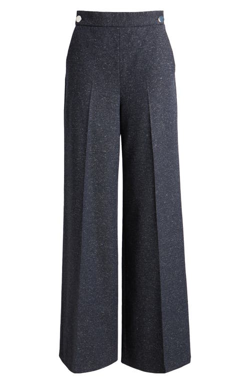 Shop Hugo Boss Boss Tupita Wide Leg Wool Blend Sailor Pants In Sky Captain Mini Slub