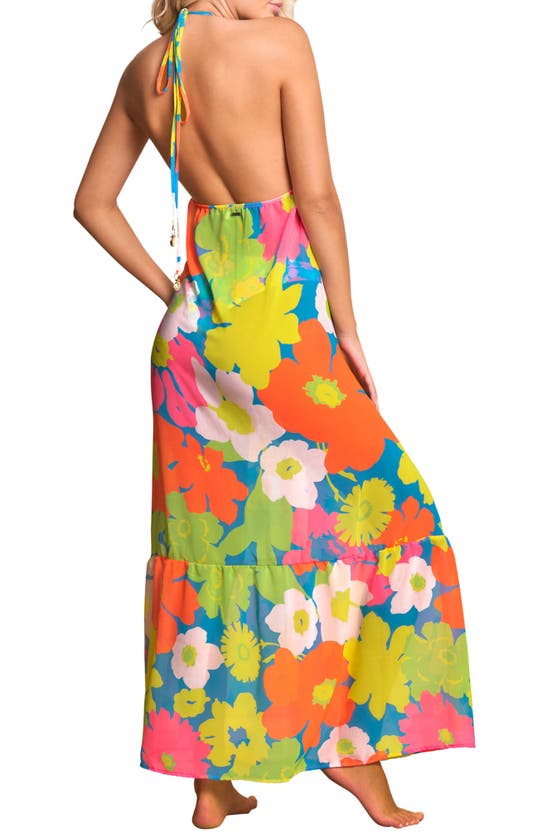 Shop Maaji Lorelai Floral '90s Cover-up Dress In Green Multi