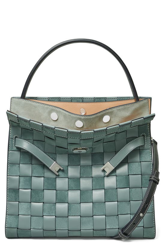 Tory Burch Lee Radziwill Woven Leather Double Bag In Arctic | ModeSens