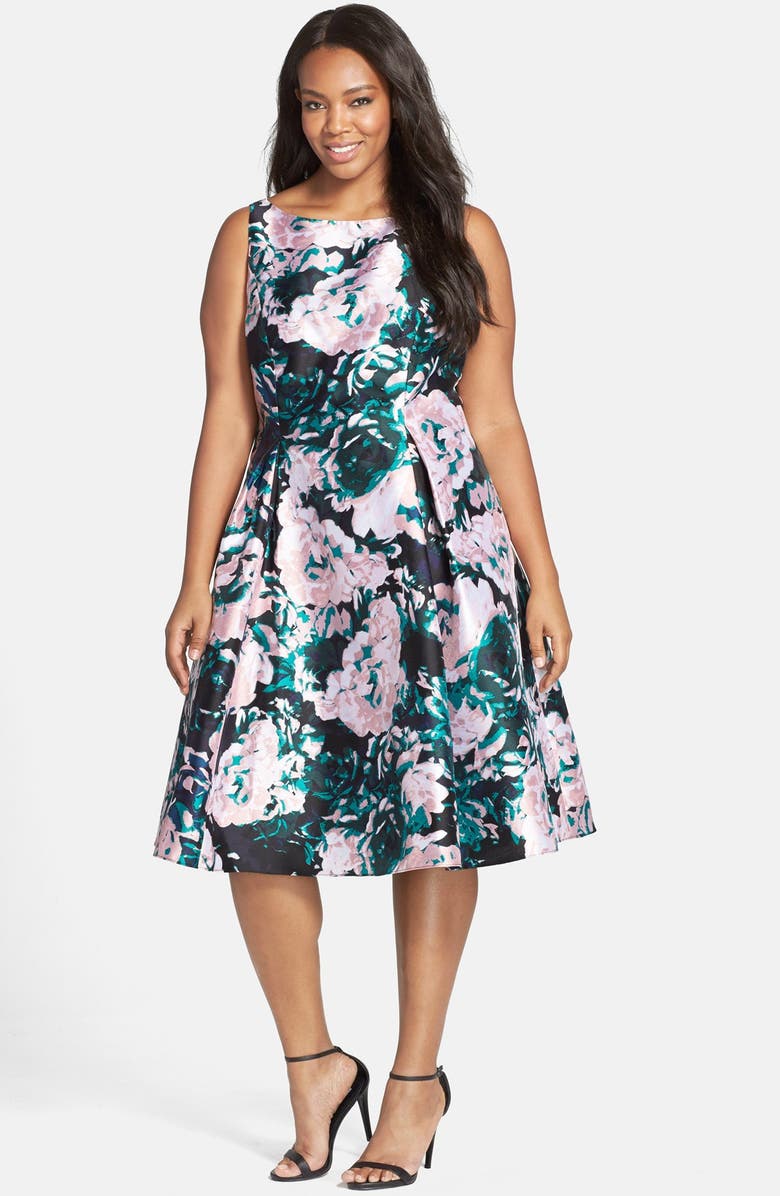 Adrianna Papell Floral Print Mikado Party Dress (Plus Size) | Nordstrom