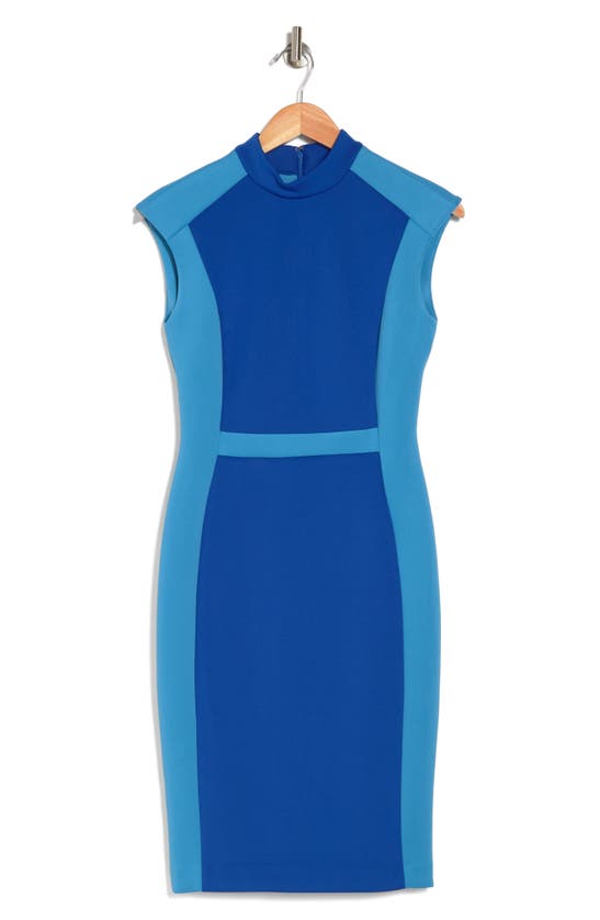blue and white dress lulus Contrast Color Block Bodycon Fitted Business Dress – Verkadi main image 0