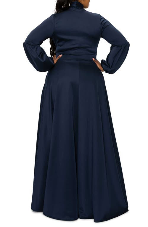L I V D Bella Donna Long Sleeve Ribbon Tie Dress In Navy