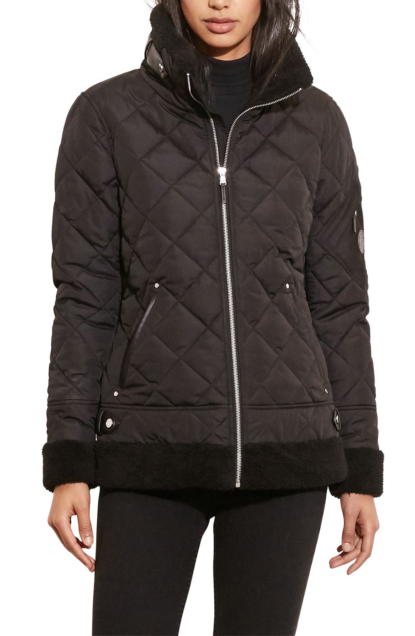 Lauren Ralph Lauren Faux Shearling Trim Quilted Bomber Jacket Nordstrom