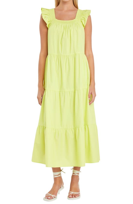 Shop English Factory Ruffle Detail Midi Dress In Lime