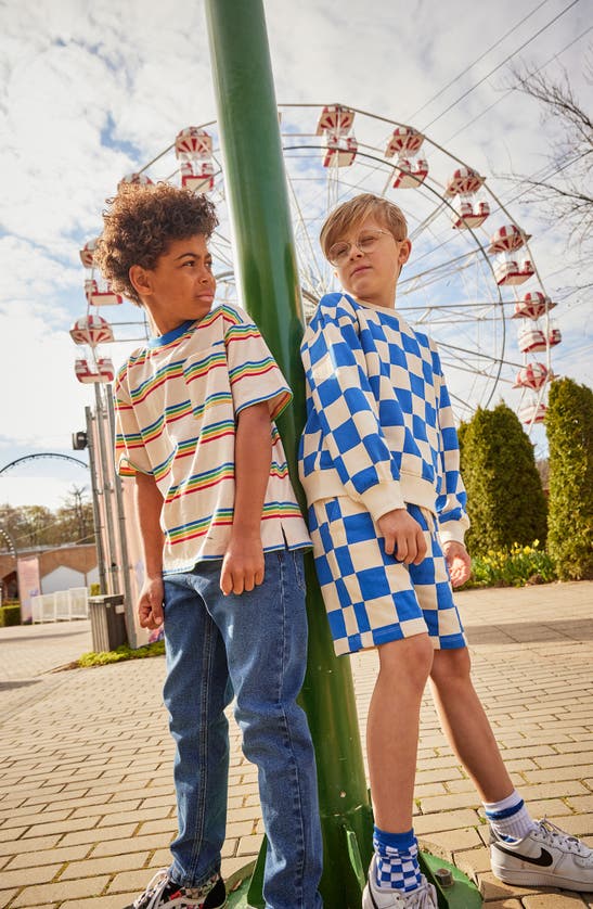 Shop The New Kids' Jeffry Checkerboard Organic Cotton Sweat Shorts In Royal Blue