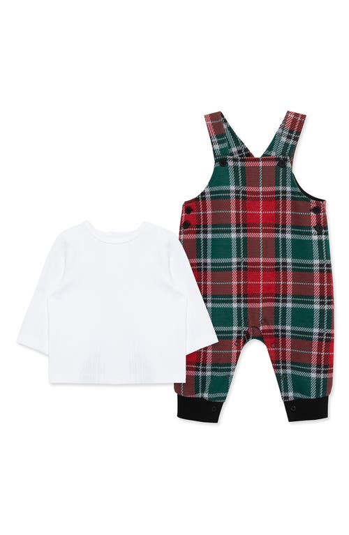 Little Me Babies'  Rib T-shirt & Plaid Overalls Set