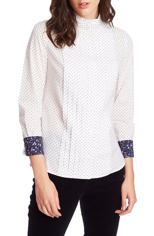 Court & Rowe Heritage Foulard Pleated Button-Up Cotton Shirt in Ultra White