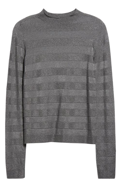 Shop Emporio Armani Stripe Metallic Mock Neck Knit Top In Solid Light Grey