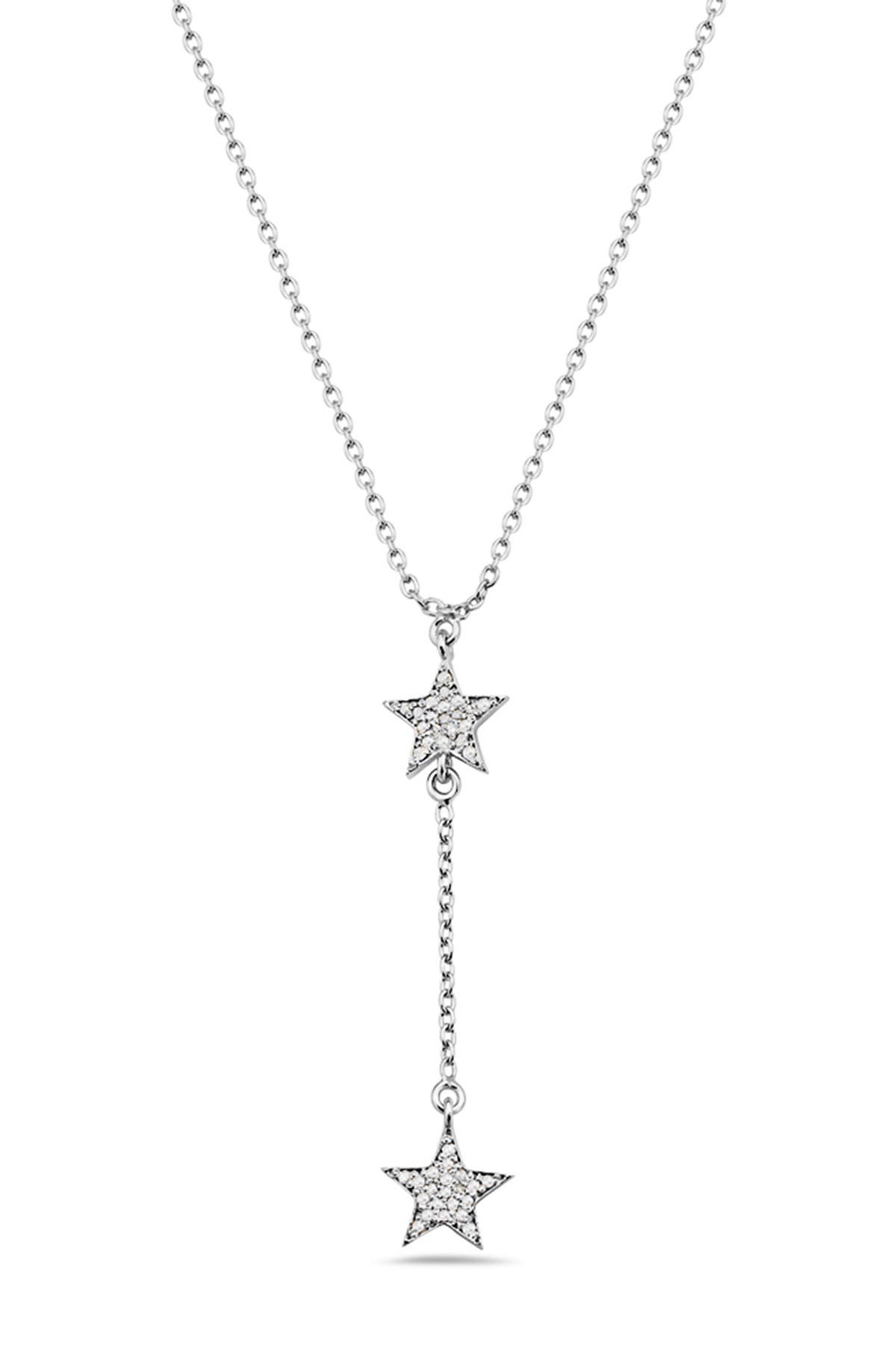 Forever Creations Usa Inc Sterling Silver Pave Diamond Double Star Pendant Y Drop Necklace 0 30 Ctw Nordstrom Rack