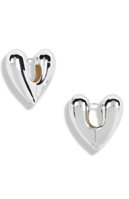 Heart Hinge Hoop Earrings in Silver