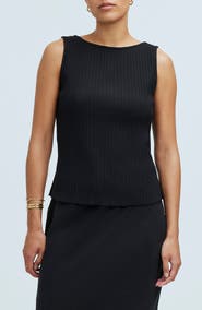 メイドウェル Madewell Boat Neck Slit Tank レディース シャツ トップス Jet Black Madewell Sleeveless Boat Neck Side Slit T-Shirt | Nordstrom