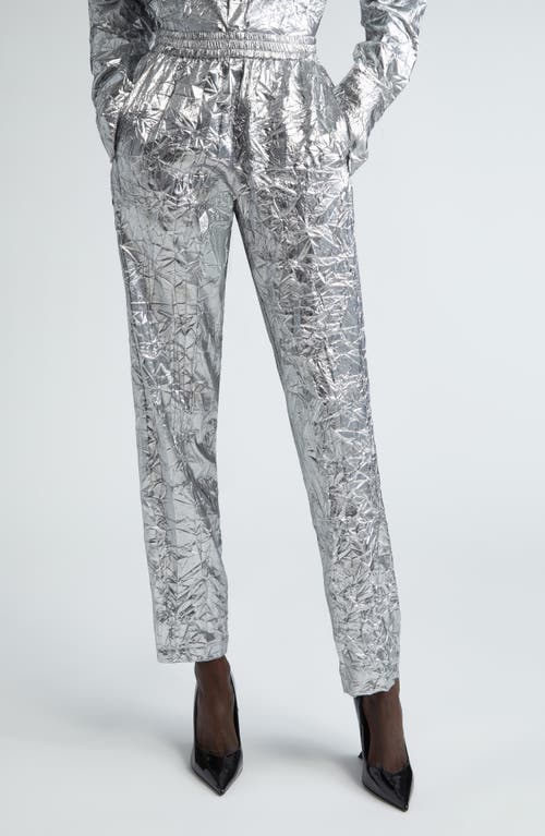 LaQuan Smith Crinkle Metallic Snap Vent Pants Silver at Nordstrom,