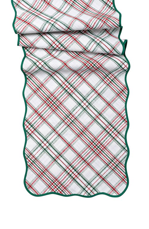 Juliska Merry Tartan Table Runner, 18" X 90" In White/mulberry