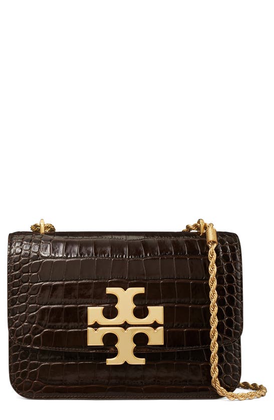 Tory Burch Eleanor Croc-embossed Leather Convertible Shoulder Bag In Dark  Mahogany/gold | ModeSens