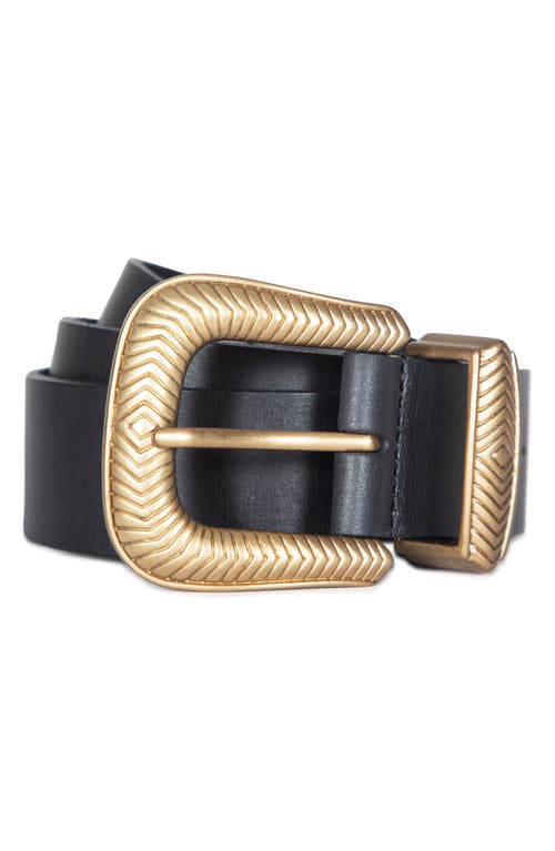 Allsaints Western Leather Belt In Black/warm Brass