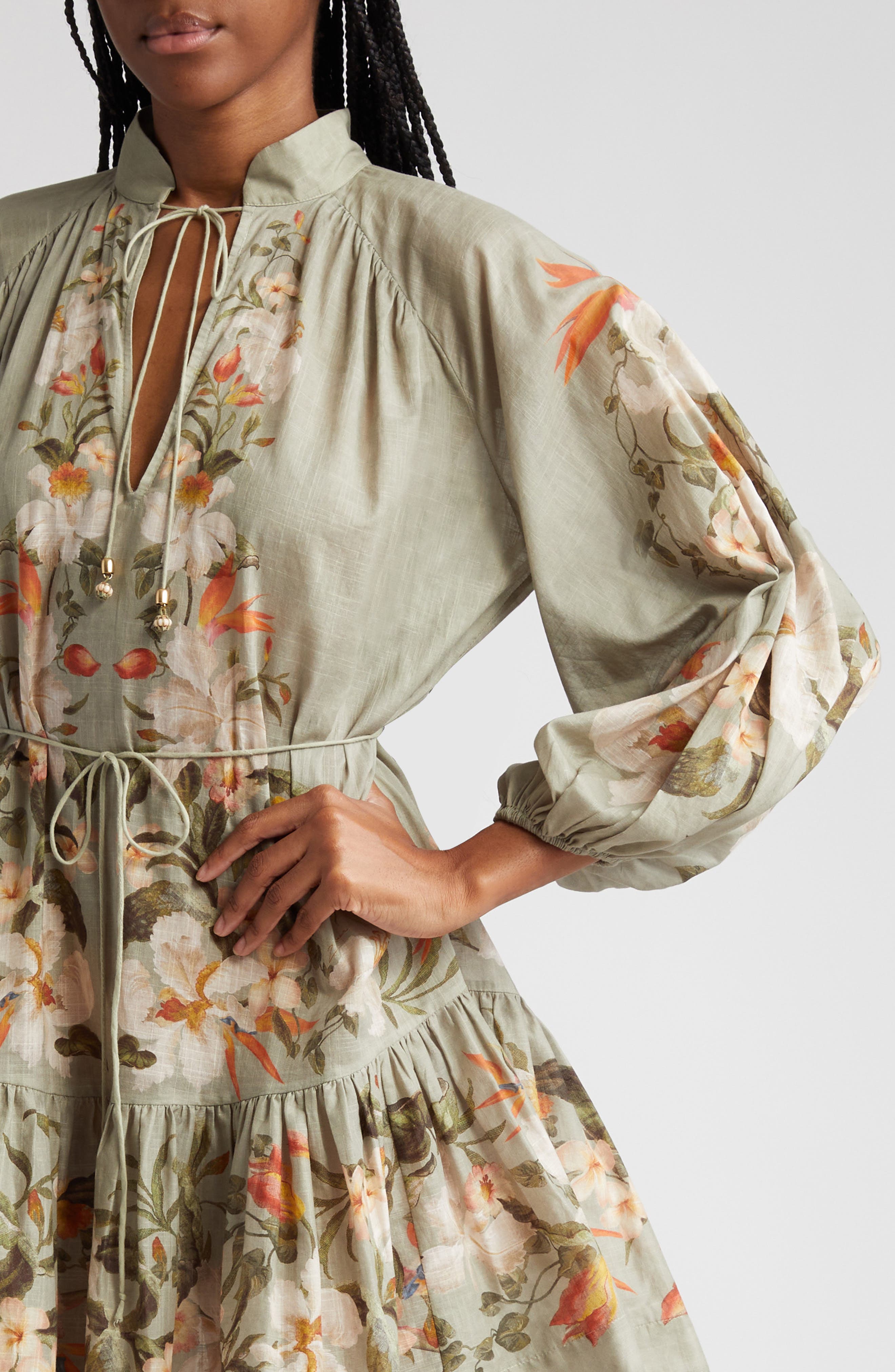 linen ruffle midi dress Orange Floral Print Linen Blend Ruffle Midi Dress – Mint Velvet