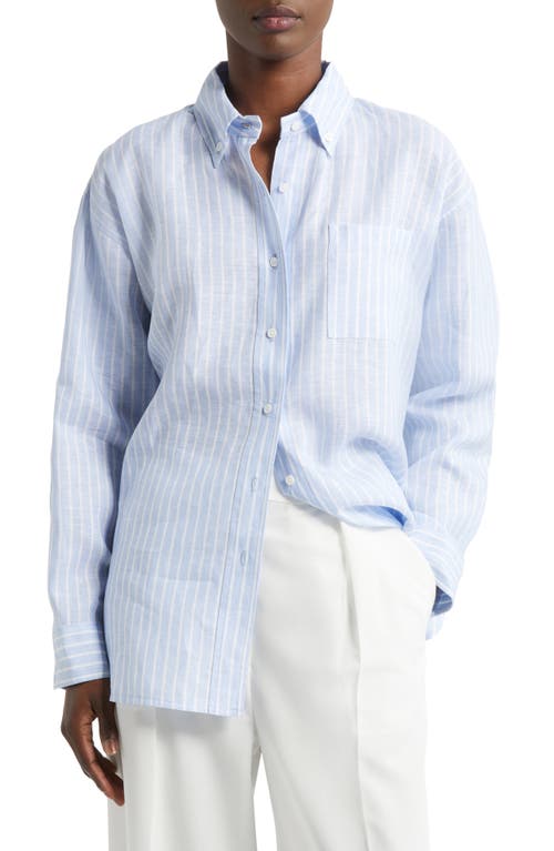 Judith & Charles Maxine Linen Button-Up Shirt in Blue Stripe