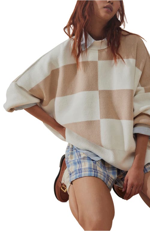 Shop Free People Check Easy Street Sweater In White Sand Combo