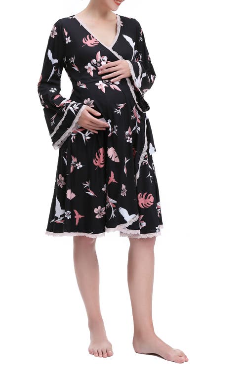 Kimi and Kai Angela Lounge Maternity Robe Black at Nordstrom,