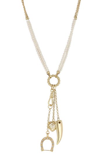 Olivia Welles Imitation Pearl Layered Mixed Charm Pendant Necklace In Gold