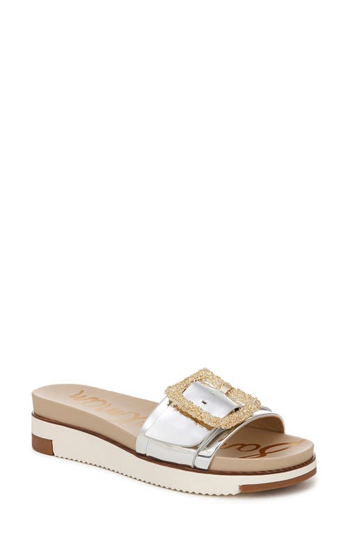 Shop Sam Edelman Ariane Platform Slide Sandal In Soft Silver