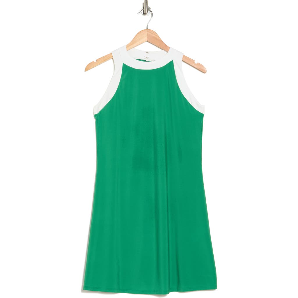 Tash And Sophie Contrast Trim Jersey Dress In Green/white