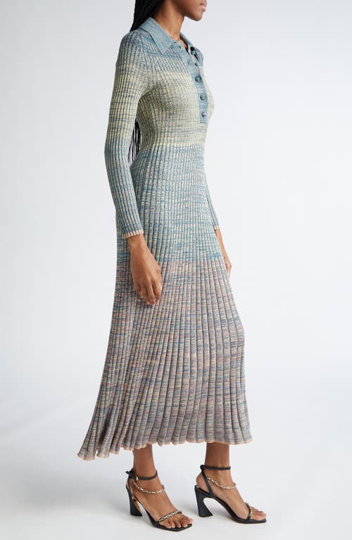 Shop Zimmermann Long Sleeve Mouliné Rib Polo Sweater Dress In Teal Multi